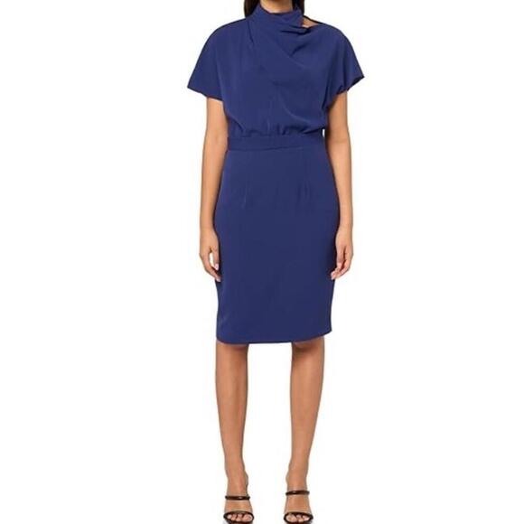 Black Halo Dresses & Skirts - Black Halo Womens Blue Solid Sheath Dress Size 14 Elegant Office